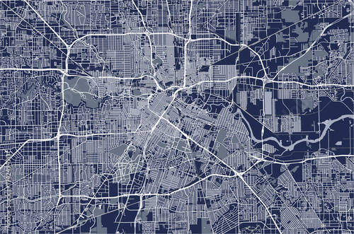 Fotografie, Obraz vector map of the city of Houston, U.S. state of Texas, USA