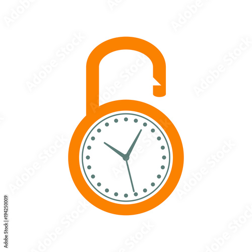 Logotipo abstracto candado con reloj en gris y naranja