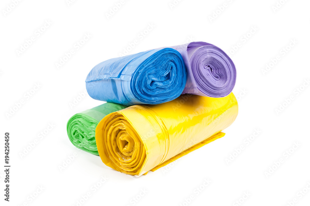 roll of plastic garbage bags isolated on white background roll of plastic garbage bags isolated on white background