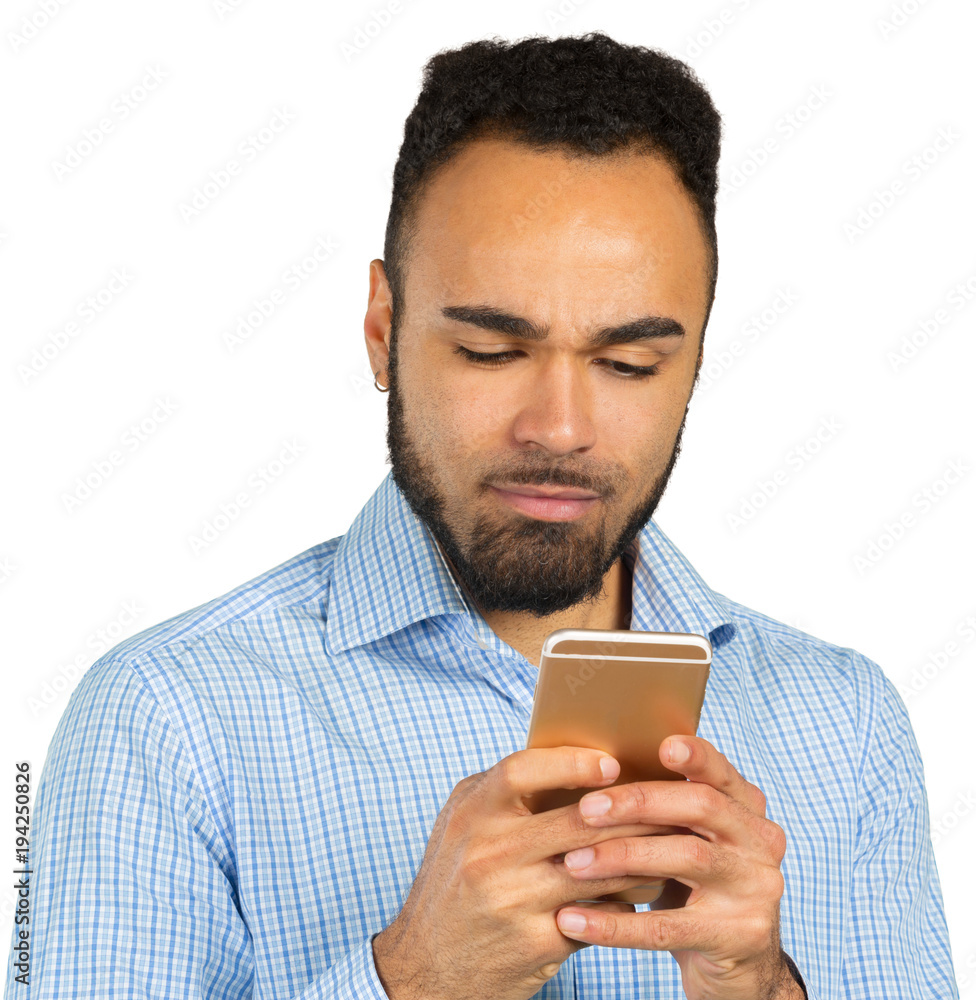 Happy Afro-American Man using a Mobile Phone Happy Afro-American Man using a Mobile Phone
