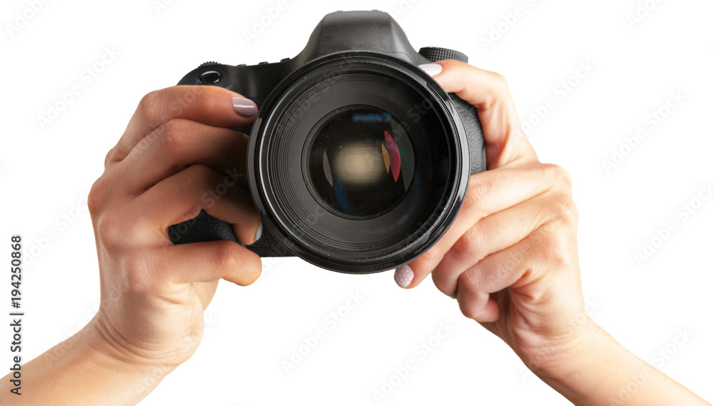 Black DSLR Camera isolated on white background Black DSLR Camera isolated on white background