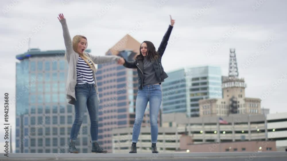 Fearless Friends Dance On Edge Of Rooftop In City - Shot On Red Scarlet-W Dragon In 4K/ Slow Motion Fearless Friends Dance On Edge Of Rooftop In City - Shot On Red Scarlet-W Dragon In 4K/ Slow Motion
