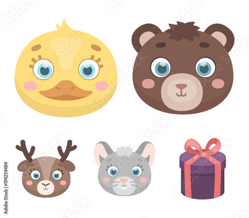 Bear, duck, mouse, deer. Animal's muzzle set collection icons in cartoon style vector symbol stock illustration web.