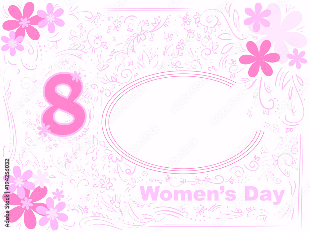 Vector pink on white frame doodle greeting women's day Vector pink on white frame doodle greeting women's day