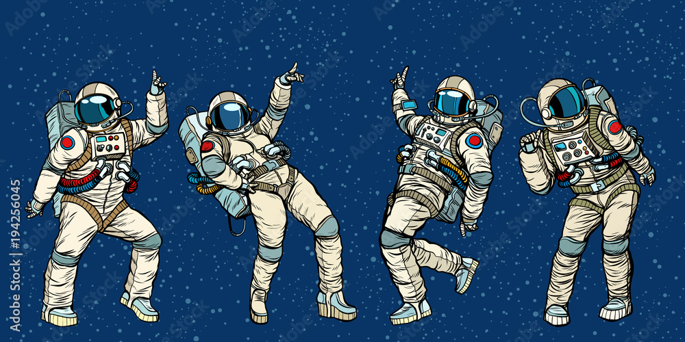 Disco party astronauts dancing men and women Stock Vector | Adobe Stock