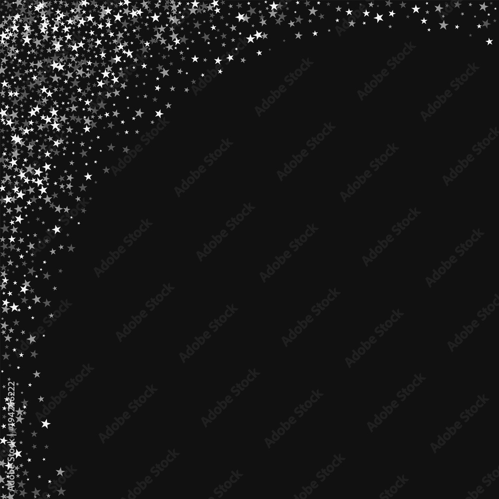 Amazing falling stars. Abstract left top corner with amazing falling stars on black background. Rare Vector illustration.