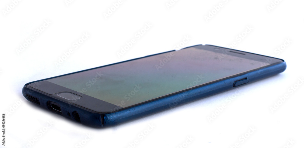 Mobile phone and blue case on White background Mobile phone and blue case on White background