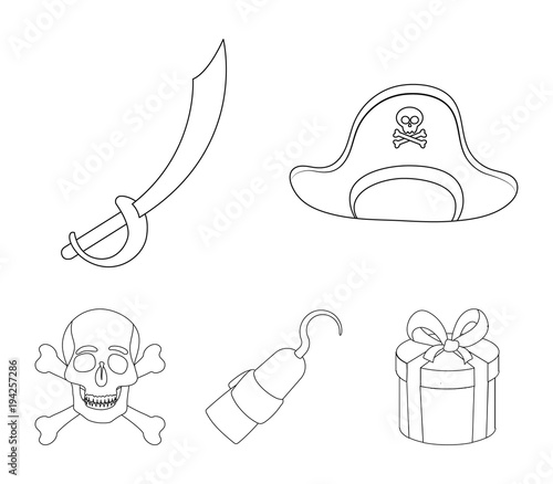 Pirate, bandit, cap, hook .Pirates set collection icons in outline style vector symbol stock illustration web.