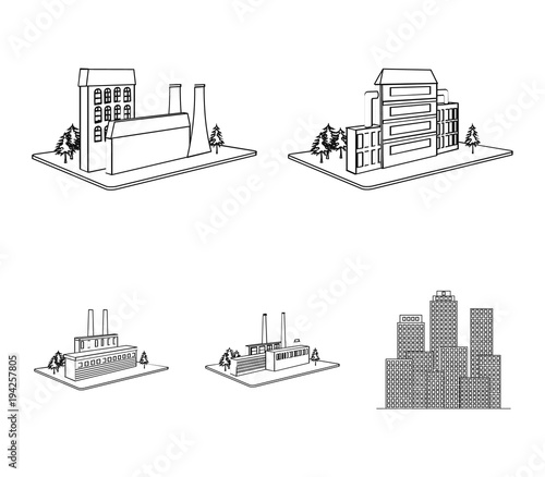 Processing factory,metallurgical plant. Factory and industry set collection icons in outline style isometric vector symbol stock illustration web.