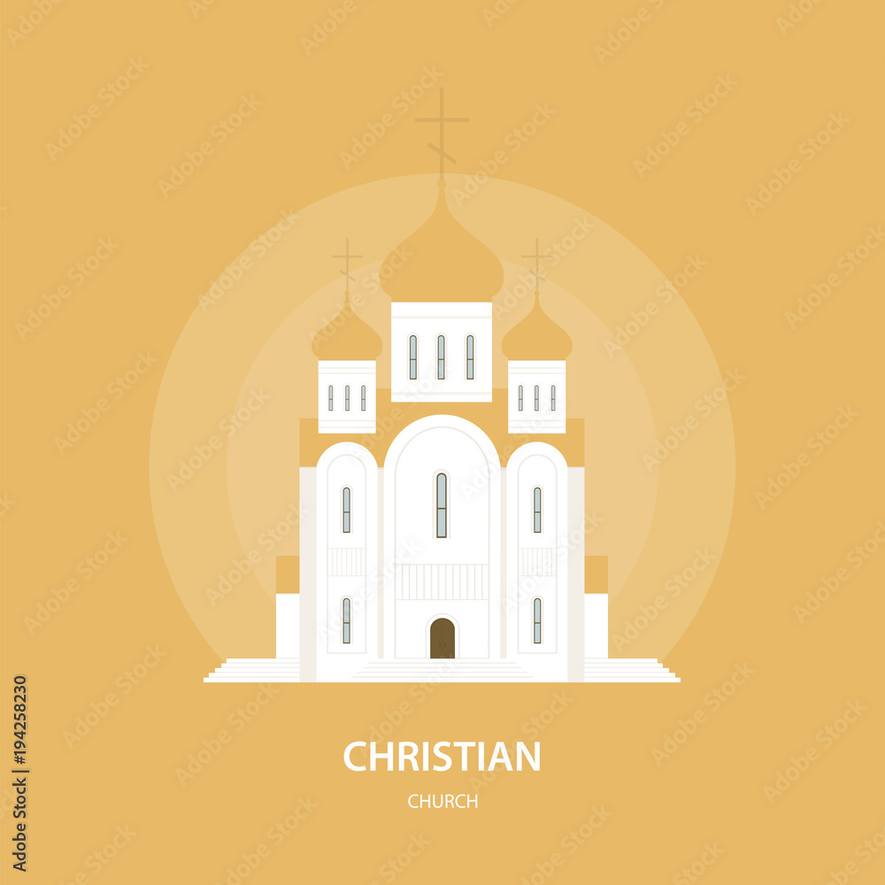 Christian Orthodox church. Russia and Eastern Europe. Religion and architecture. Vector illustration