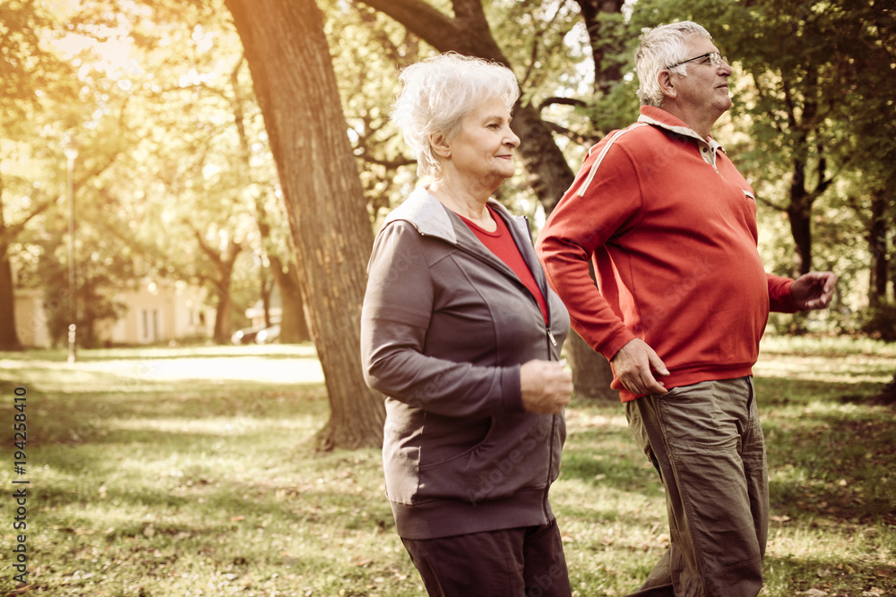 Cheerful seniors couple exercising in park. Cheerful seniors couple exercising in park.
