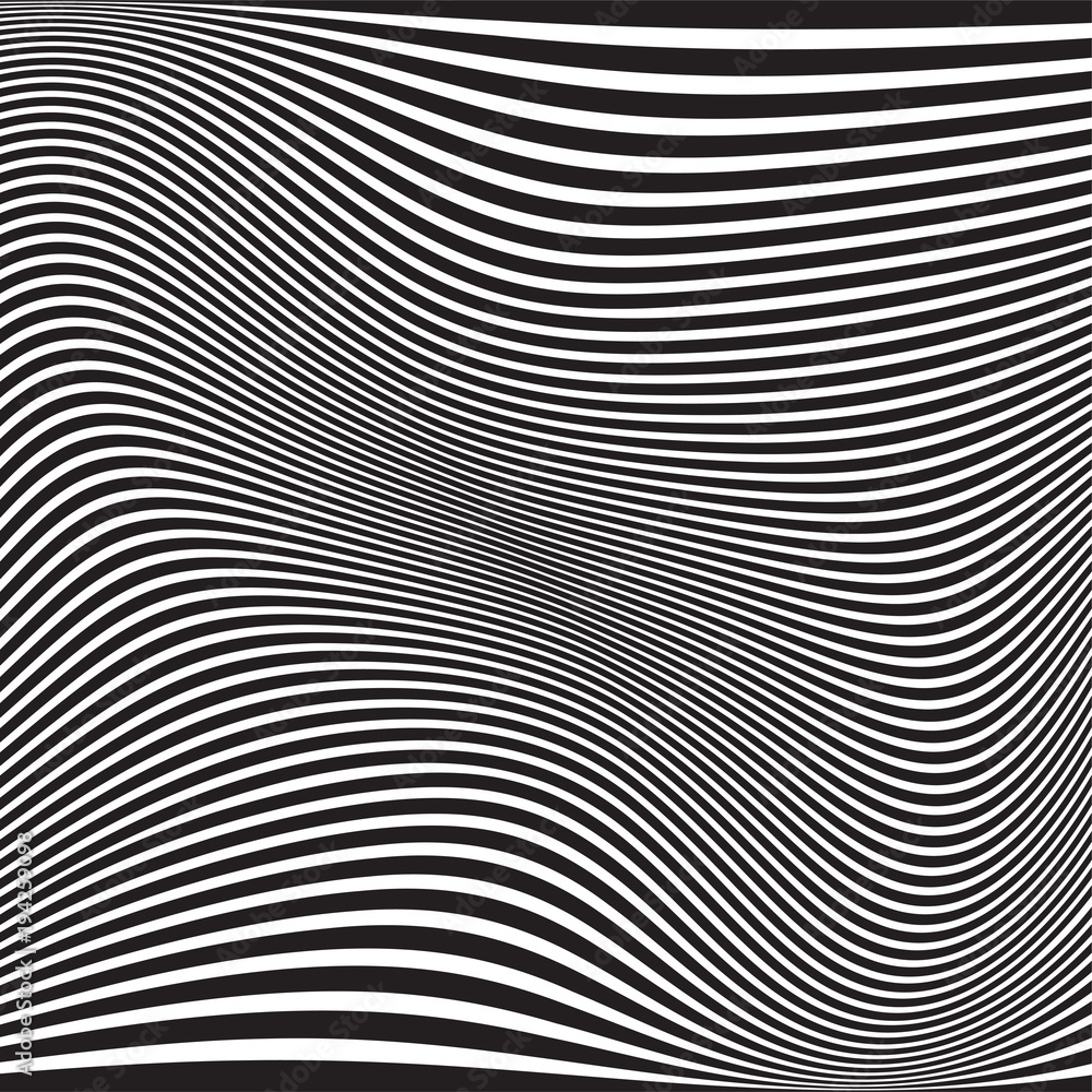 Abstract geometric pattern. Wavy black white background. Vector illustration. Optical illusion. Futuristic monochrome design.