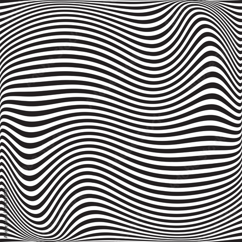 Wavy geometric pattern. Abstract black white background. Vector illustration. Futuristic monochrome design. Optical illusion.