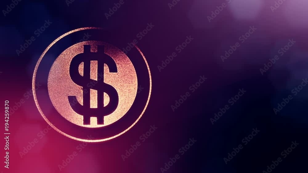 dollar sign in rings. Finance background of luminous particles. 3D loop animation with depth of field, bokeh and copy space for your text. purple color v1 dollar sign in rings. Finance background of luminous particles. 3D loop animation with depth of field, bokeh and copy space for your text. purple color v1