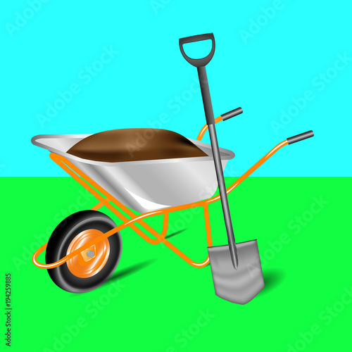garden cart and shovel Isolated on background
