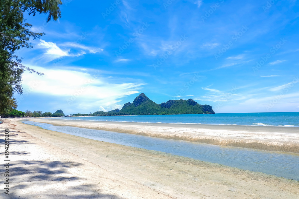 Beach, sea, mountains and blue sky, lime bay(Ao Manao), Prachuap Khiri Khan Thailand. Beach, sea, mountains and blue sky, lime bay(Ao Manao), Prachuap Khiri Khan Thailand.