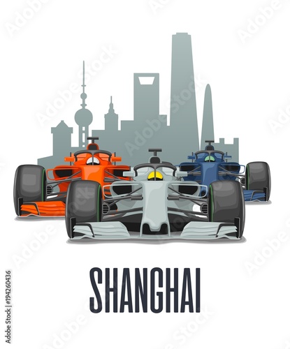 Cityline Shanghai and three racing cars on Grand Prix China.