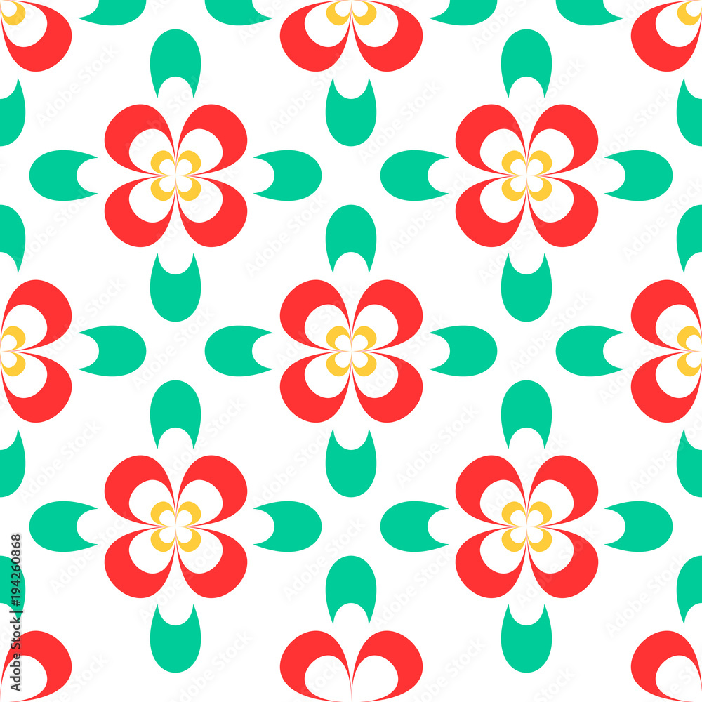Vector seamless geometric pattern with flowers