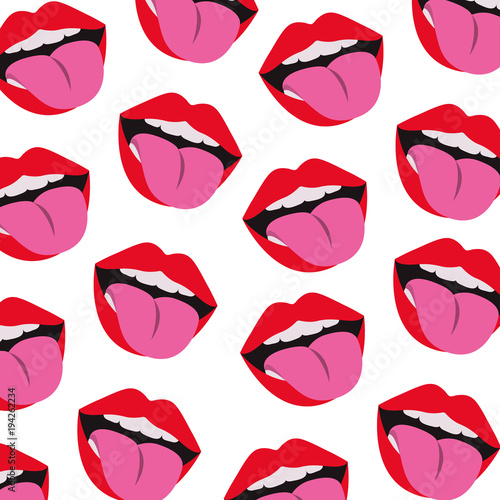 sensuality lips with tongue out pattern background vector illustration design