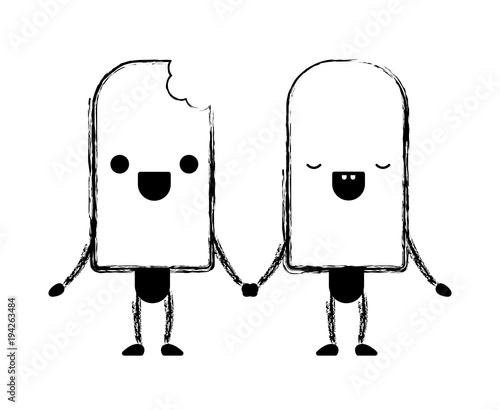 delicious ice cream palette couple kawaii characters vector illustration design