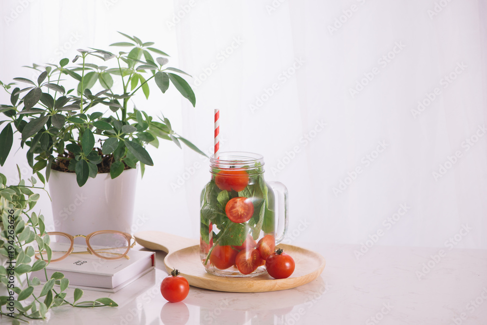 Detox water with vegetables and fruits. Diet healthy eating and weight loss. Detox water with vegetables and fruits. Diet healthy eating and weight loss.