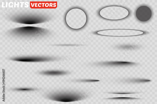 Vector shadows isolated. Set of round and square shadow effects.