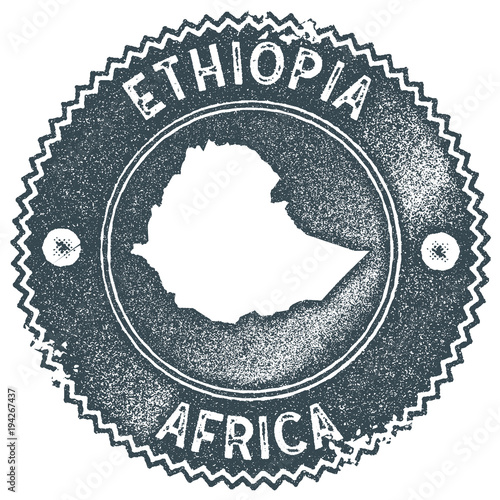 Ethiopia map vintage stamp. Retro style handmade label, badge or element for travel souvenirs. Dark blue rubber stamp with country map silhouette. Vector illustration.