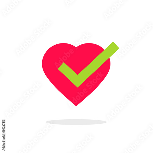 Heart tick icon vector illustration isolated, cartoon flat healthy heart  with checkmark symbol, idea of confirmed or approved good health clipart  Stock Vector | Adobe Stock