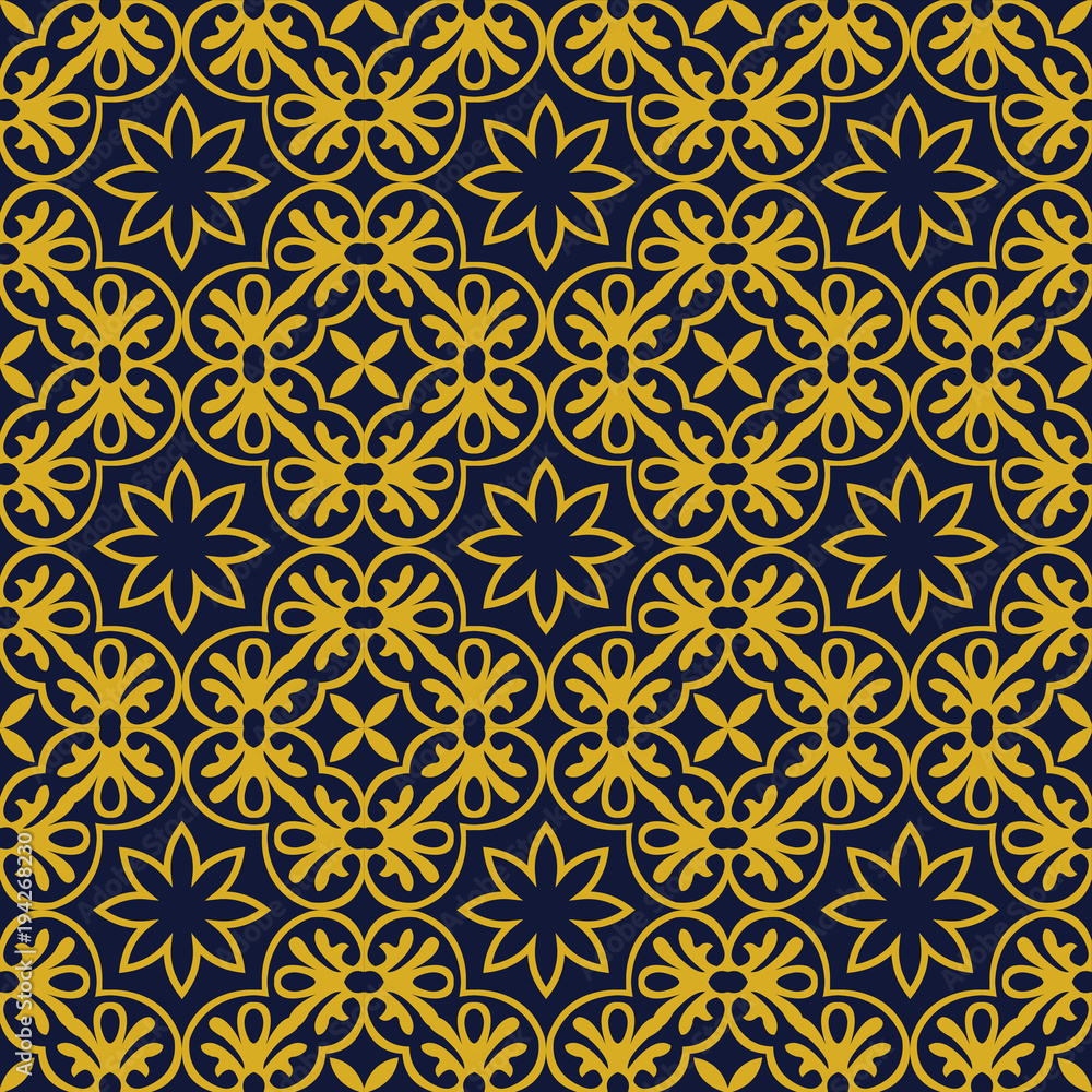 Vector damask seamless pattern background round spiral golden cross frame flower