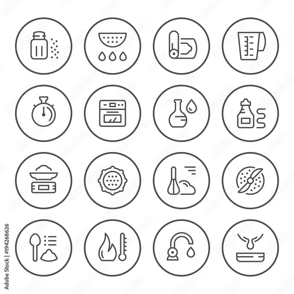 Cooking related set round line icons Cooking related set round line icons