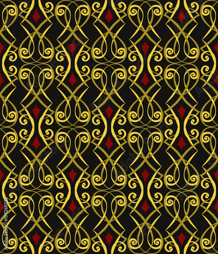 Wallpaper Mural Vector damask seamless pattern background round spiral vortex curve cross gold frame line Torontodigital.ca