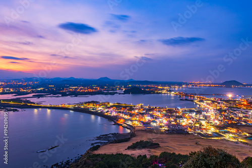 Sunset at Jeju Do Seongsan Ilchulbong   Jeju Island at Night  South Korea.