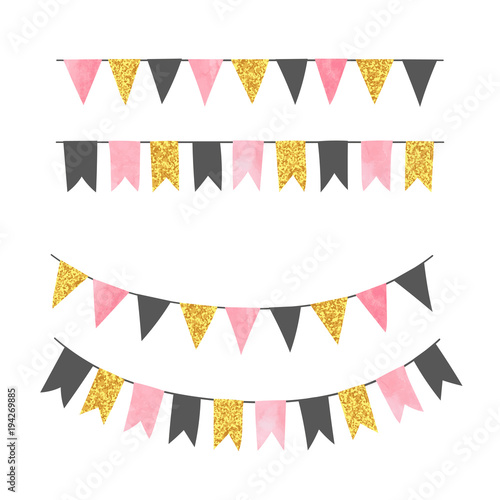 Set of bunting party flags. Vector illustration, suitable for birthday party, wedding celebration.