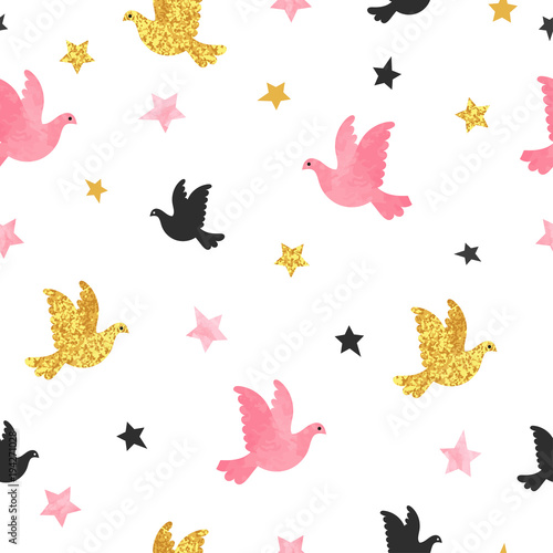 Seamless dove pattern. Romantic vector background.