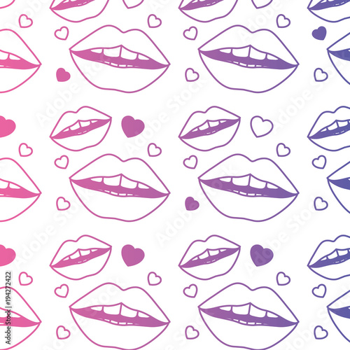 sensuality lips and hearts pattern background vector illustration design