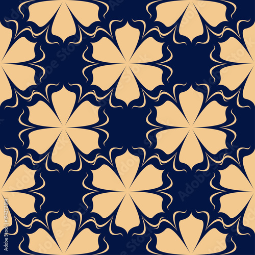 Golden floral seamless design on blue background