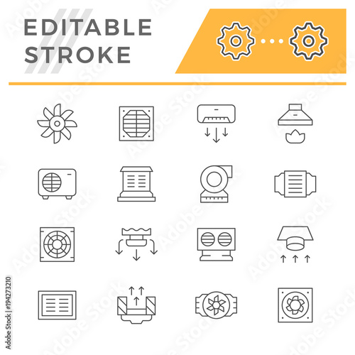 Set line icons of ventilation