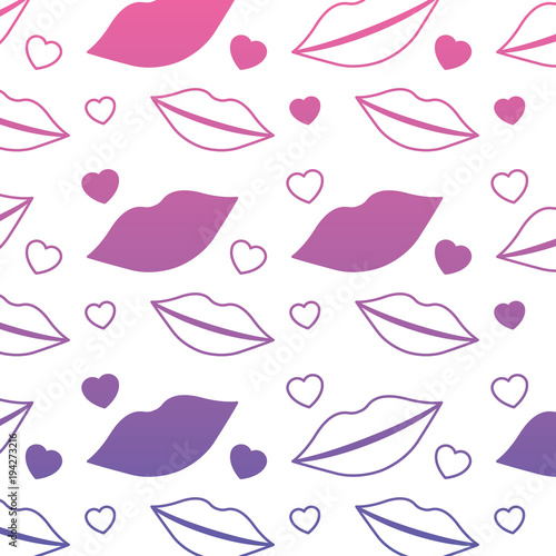 sensuality lips and hearts pattern background vector illustration design