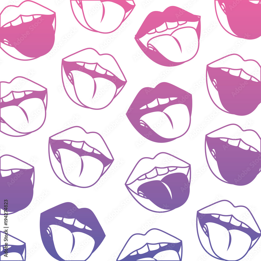 sensuality lips with tongue out pattern background vector illustration design