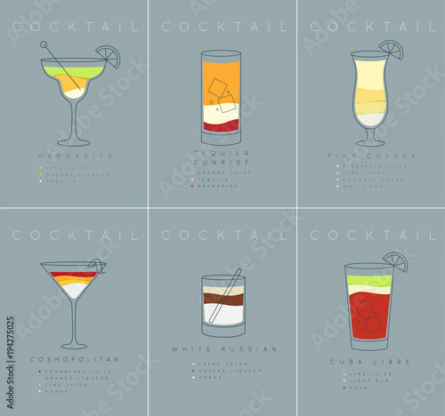 Poster cocktails Margarita grayish blue