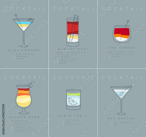Poster cocktails Blue Lagoon grayish blue