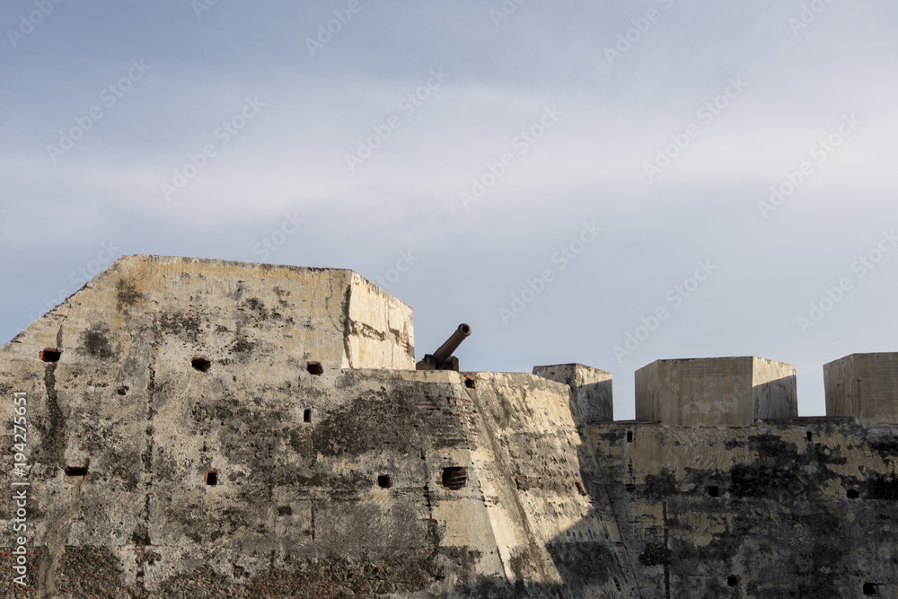 San Felipe de Barajas fortress. Castle is on a hill overlooking the Cartagena de Indias city in Colombia