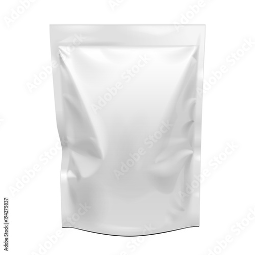 Blank Food Stand Up Flexible Pouch Snack Sachet Bag. Mock Up, Template. Illustration Isolated On White Background. Ready For Your Design. Product Packaging. Vector EPS10 photo