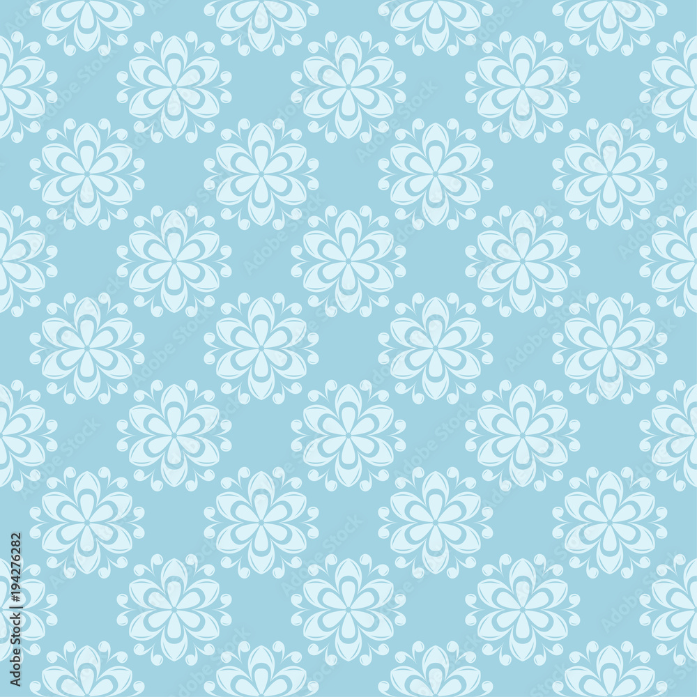 White floral seamless pattern on blue background White floral seamless pattern on blue background