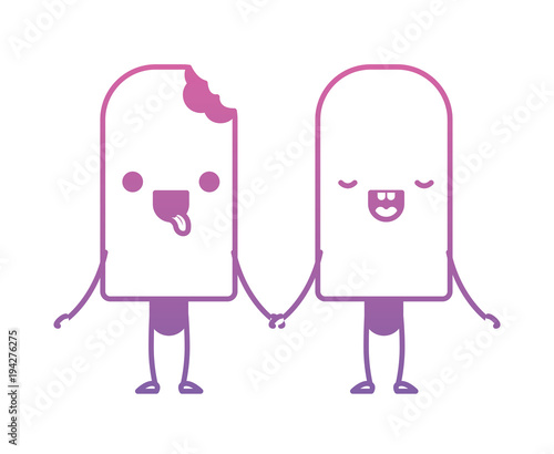 delicious ice cream palette couple kawaii characters vector illustration design