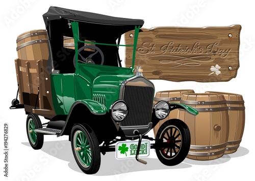 Vector Saint Patrick's vintage cartoon beer truck photo