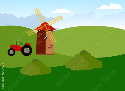 tractor and mill landscape