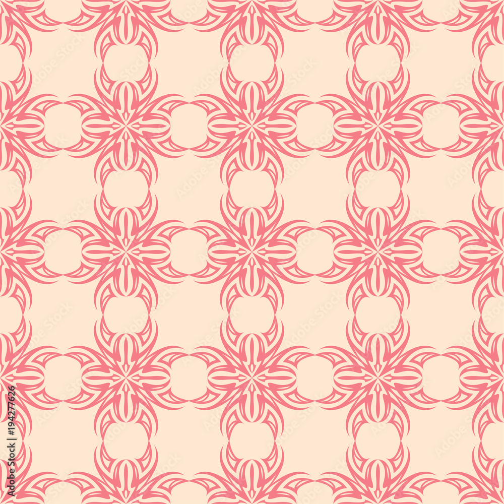 Fototapeta premium Red floral seamless pattern on beige background