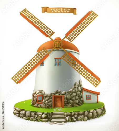 Old mill. 3d vector icon