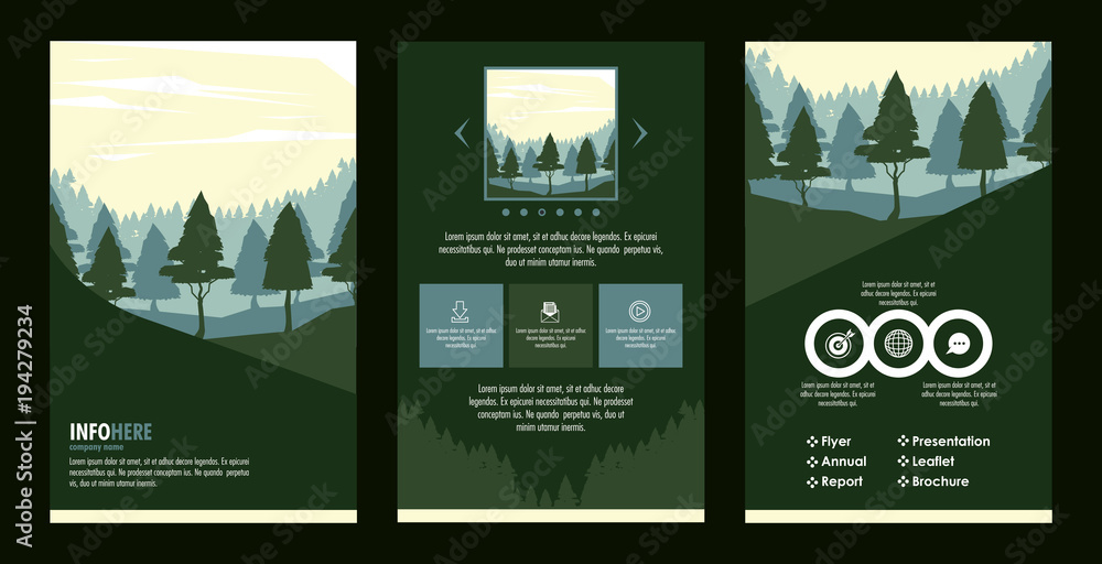 Forest brochure infographic vector illustration graphic design